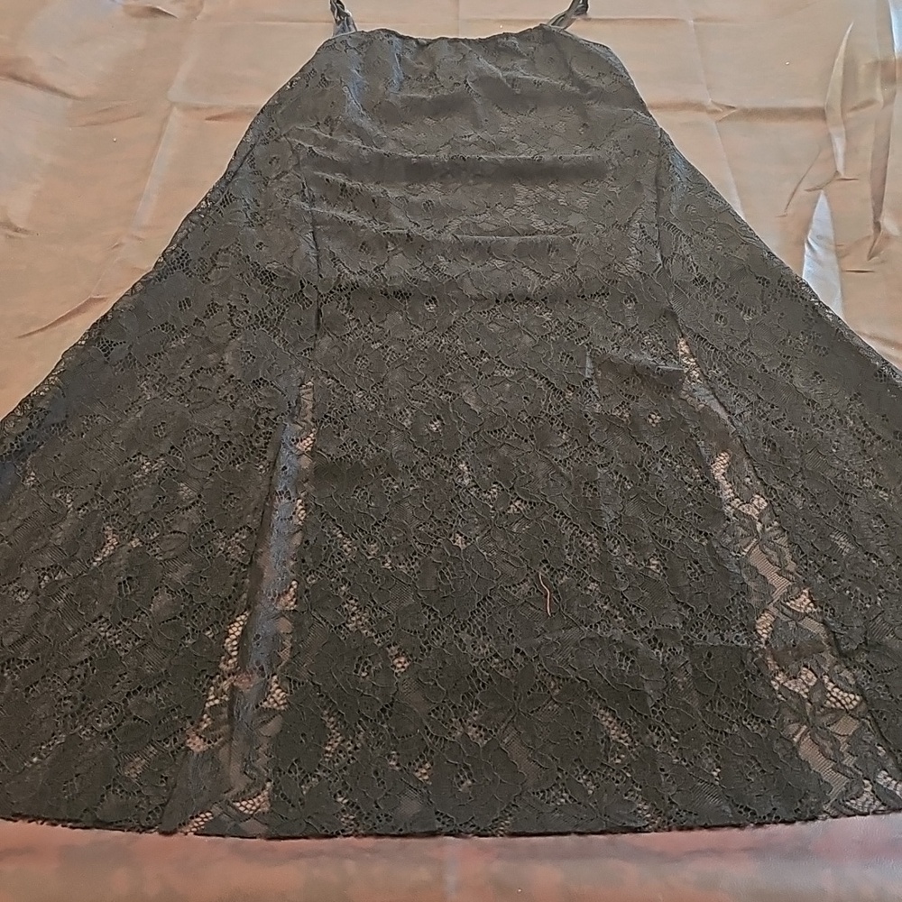 B1 Black Tank Top Solid Lace Spaghetti Strap Dual Leg Split Sexy Top Dress Sz M - Picture 2 of 7